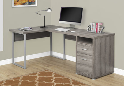 78" Gray and Silver L Shape Computer Desk With Two Drawers HomeRoots