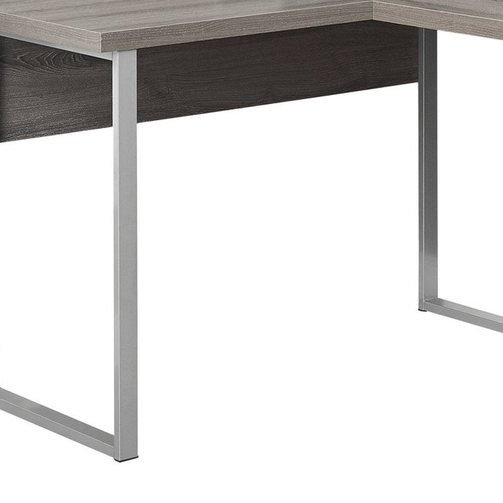 79" Gray and Silver L Shape Computer Desk With Two Drawers HomeRoots
