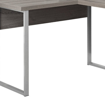 79" Gray and Silver L Shape Computer Desk With Two Drawers HomeRoots