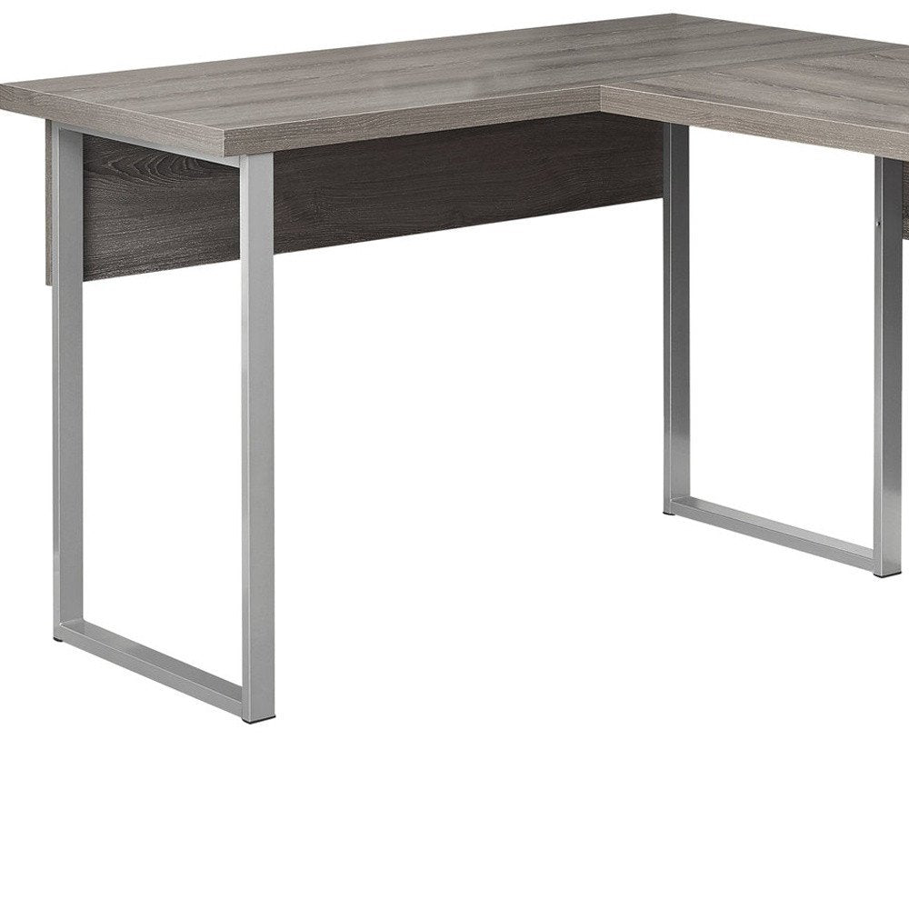 79" Gray and Silver L Shape Computer Desk With Two Drawers HomeRoots