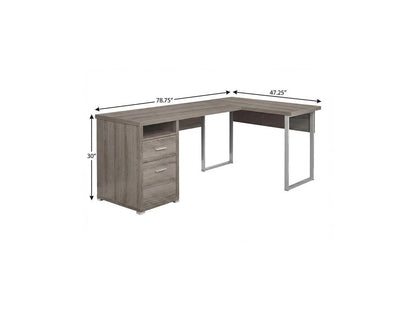 78" Gray and Silver L Shape Computer Desk With Two Drawers HomeRoots
