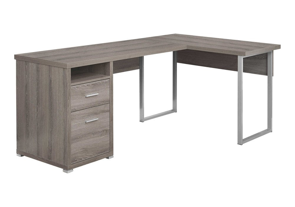 79" Gray and Silver L Shape Computer Desk With Two Drawers HomeRoots
