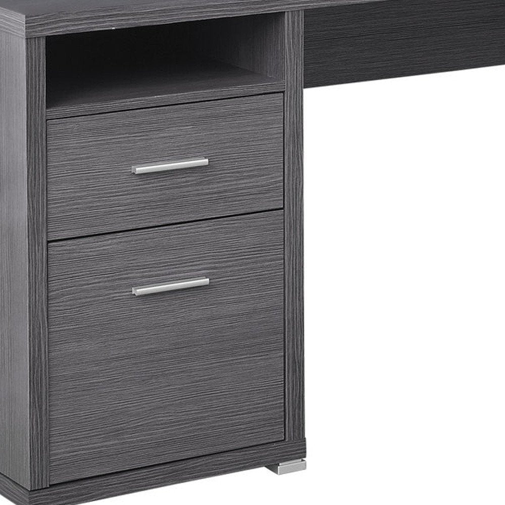 78" Gray and Silver L Shape Computer Desk With Two Drawers HomeRoots