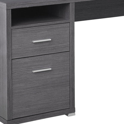 78" Gray and Silver L Shape Computer Desk With Two Drawers HomeRoots