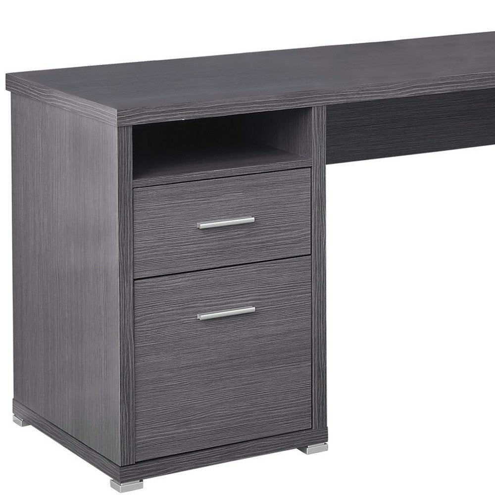 78" Gray and Silver L Shape Computer Desk With Two Drawers HomeRoots