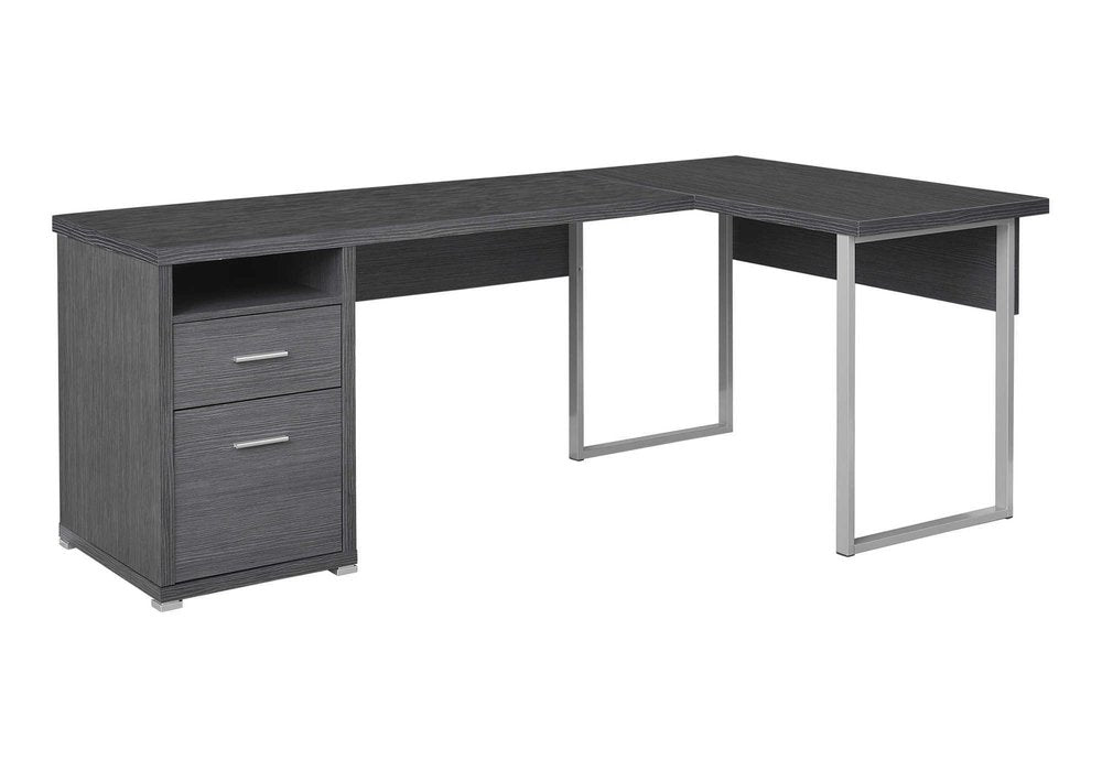 78" Gray and Silver L Shape Computer Desk With Two Drawers HomeRoots