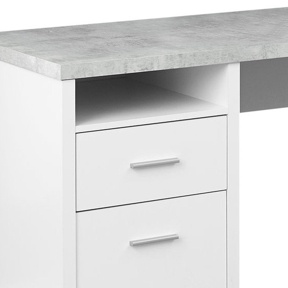 79" Gray and Silver L Shape Computer Desk With Two Drawers HomeRoots