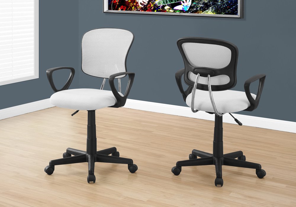 White Polyester Seat Swivel Adjustable Task Chair Mesh Back Plastic Frame HomeRoots