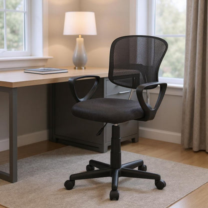 White Polyester Seat Swivel Adjustable Task Chair Mesh Back Plastic Frame HomeRoots