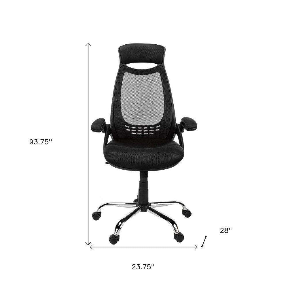 Black Polyester Seat Swivel Adjustable Task Chair Mesh Back Plastic Frame HomeRoots