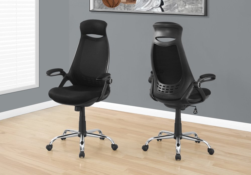 Black Polyester Seat Swivel Adjustable Task Chair Mesh Back Plastic Frame HomeRoots