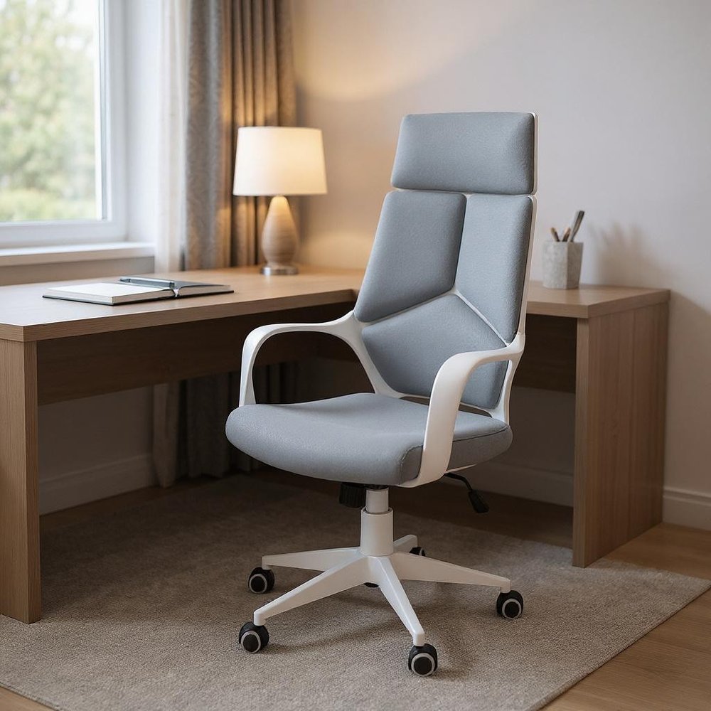 Gray Fabric Tufted Seat Swivel Adjustable Executive Chair Fabric Back Plastic Frame HomeRoots