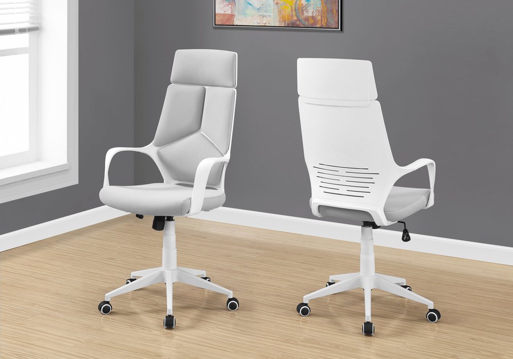 Gray Fabric Tufted Seat Swivel Adjustable Executive Chair Fabric Back Plastic Frame HomeRoots