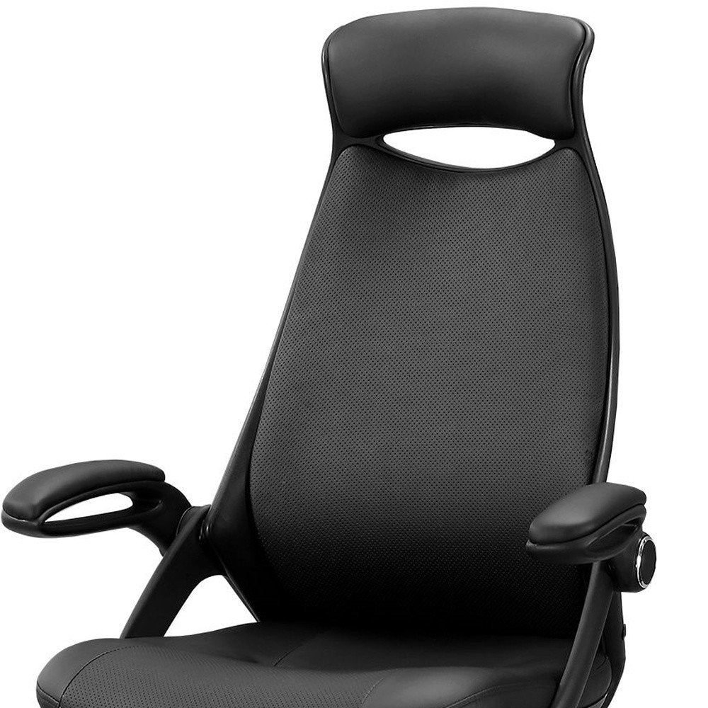 Black Adjustable Swivel Fabric Rolling Executive Office Chair HomeRoots