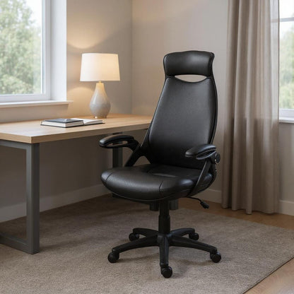 Black Adjustable Swivel Fabric Rolling Executive Office Chair HomeRoots