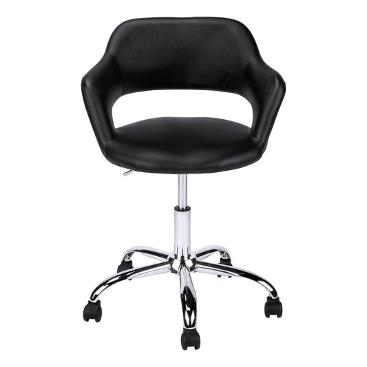 White Faux Leather Seat Swivel Adjustable Task Chair Fabric Back Steel Frame - FurniFindUSA