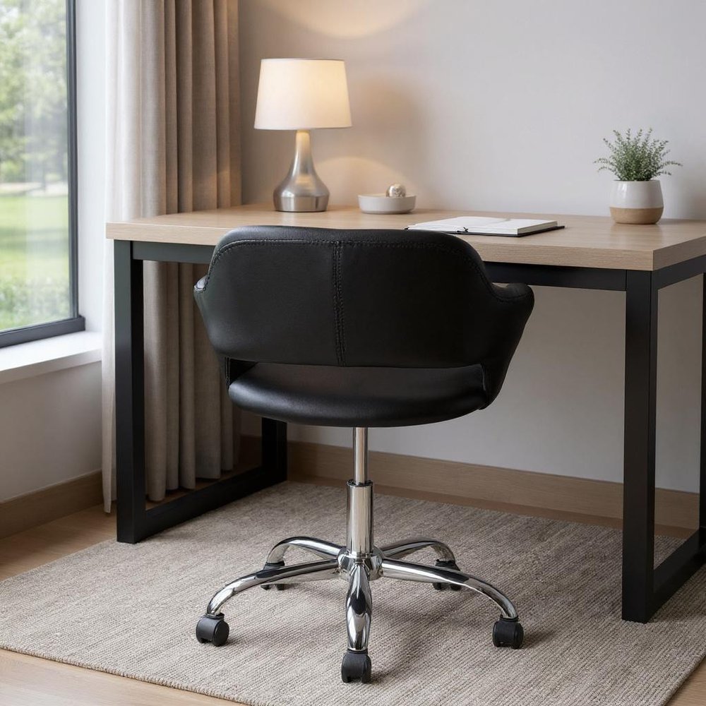 Black and Silver Adjustable Swivel Faux Leather Rolling Office Chair HomeRoots