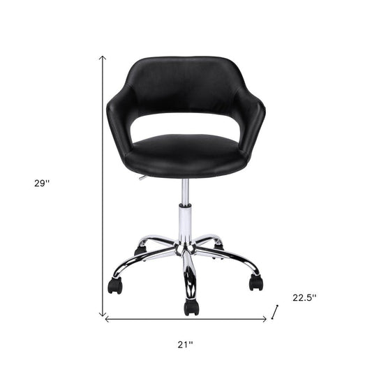 Black and Silver Adjustable Swivel Faux Leather Rolling Office Chair HomeRoots