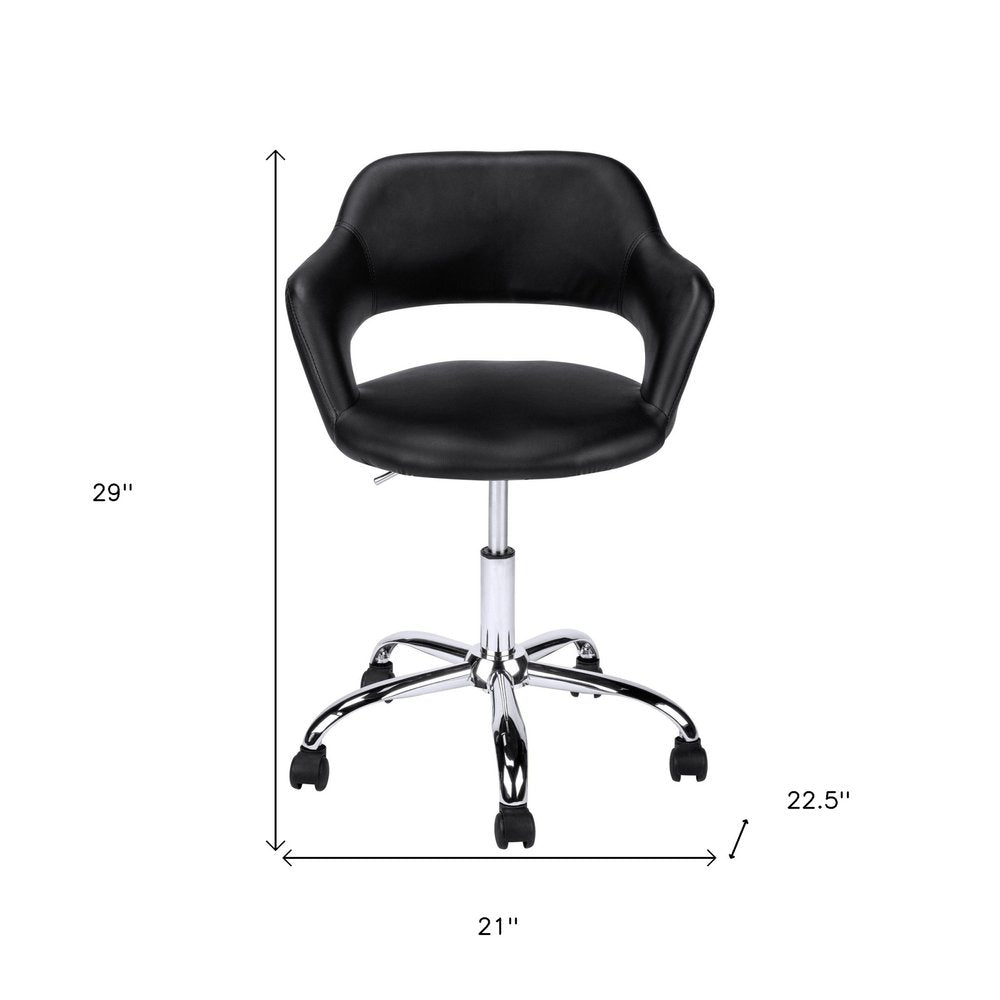 Black and Silver Adjustable Swivel Faux Leather Rolling Office Chair HomeRoots