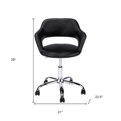 Black and Silver Adjustable Swivel Faux Leather Rolling Office Chair HomeRoots