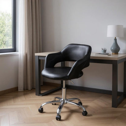 Black and Silver Adjustable Swivel Faux Leather Rolling Office Chair HomeRoots