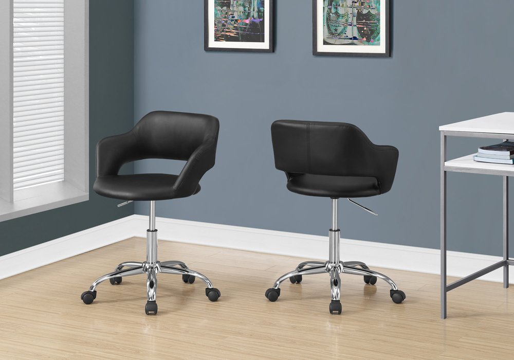 Black and Silver Adjustable Swivel Faux Leather Rolling Office Chair HomeRoots