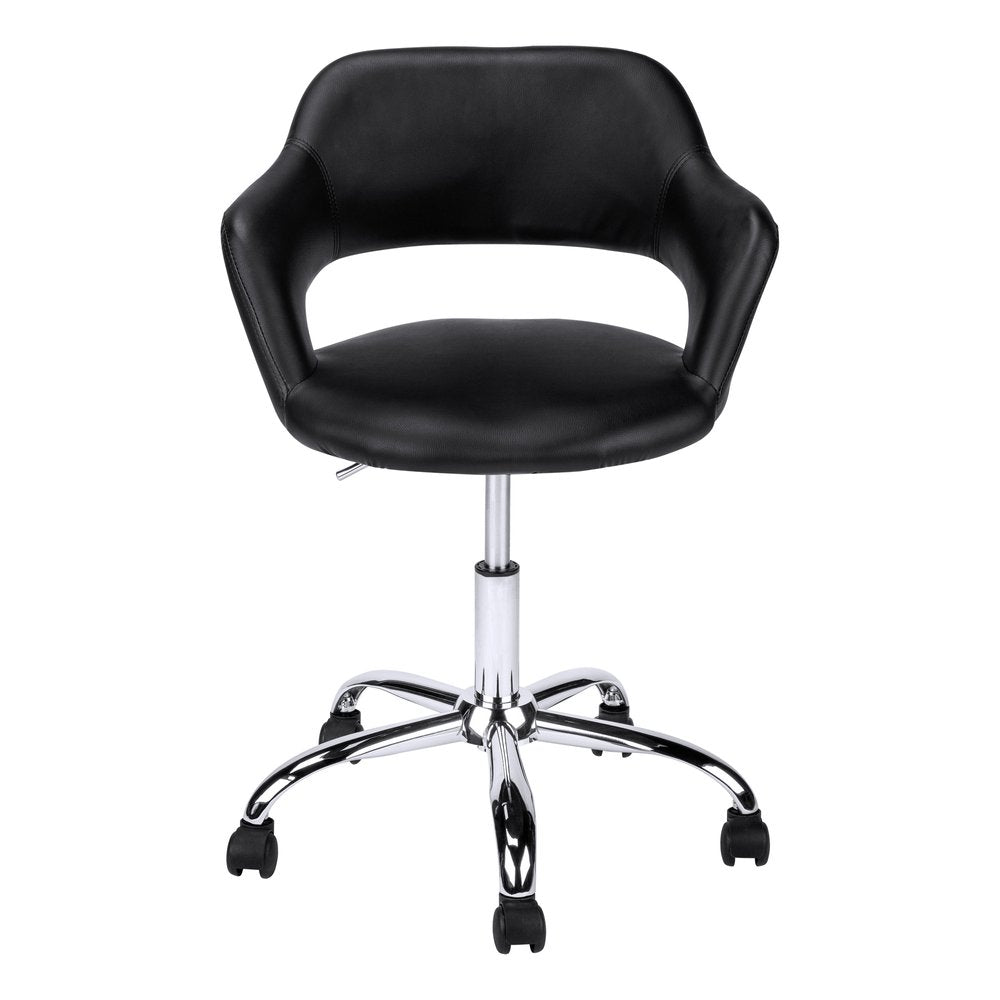 Black and Silver Adjustable Swivel Faux Leather Rolling Office Chair — view 4