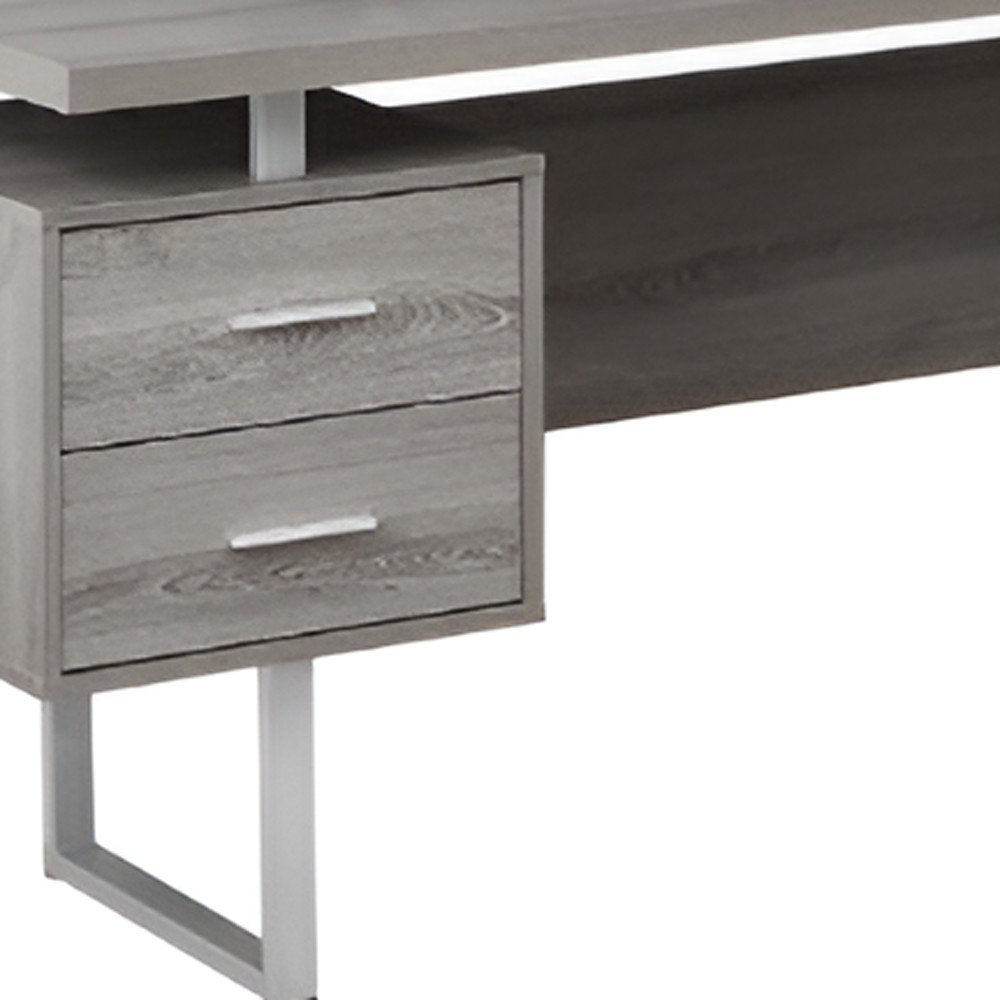 71" Gray and Silver L Shape Computer Desk With Three Drawers HomeRoots