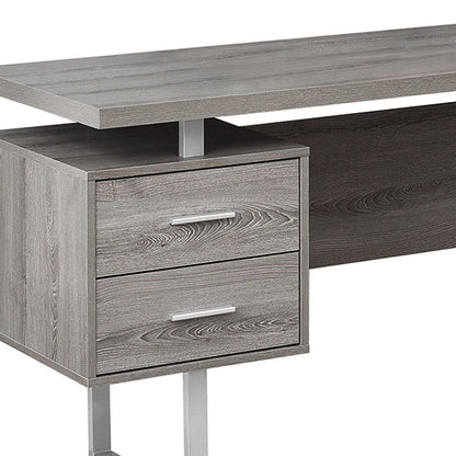 71" Gray and Silver L Shape Computer Desk With Three Drawers HomeRoots