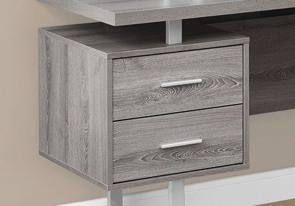 71" Gray and Silver L Shape Computer Desk With Three Drawers HomeRoots