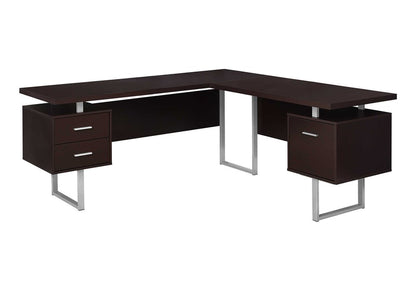 71" Gray and Silver L Shape Computer Desk With Three Drawers HomeRoots