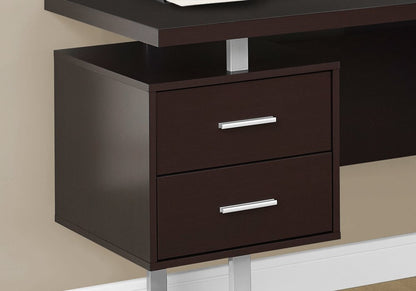 71" Brown and Silver L Shape Computer Desk With Three Drawers HomeRoots