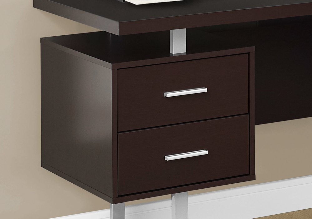 71" Gray and Silver L Shape Computer Desk With Three Drawers HomeRoots
