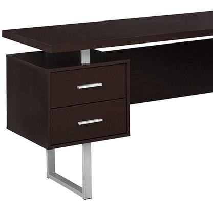 71" Gray and Silver L Shape Computer Desk With Three Drawers HomeRoots