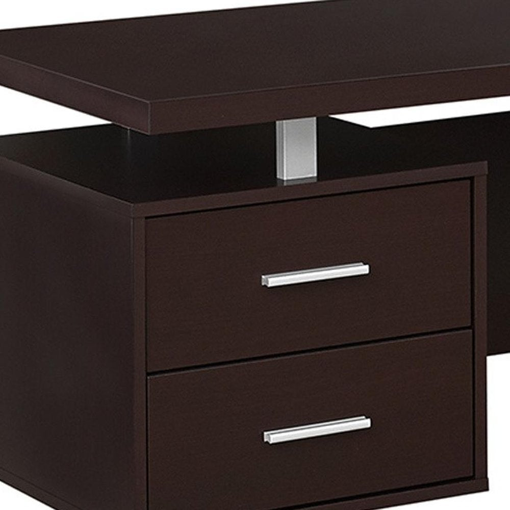 71" Gray and Silver L Shape Computer Desk With Three Drawers HomeRoots
