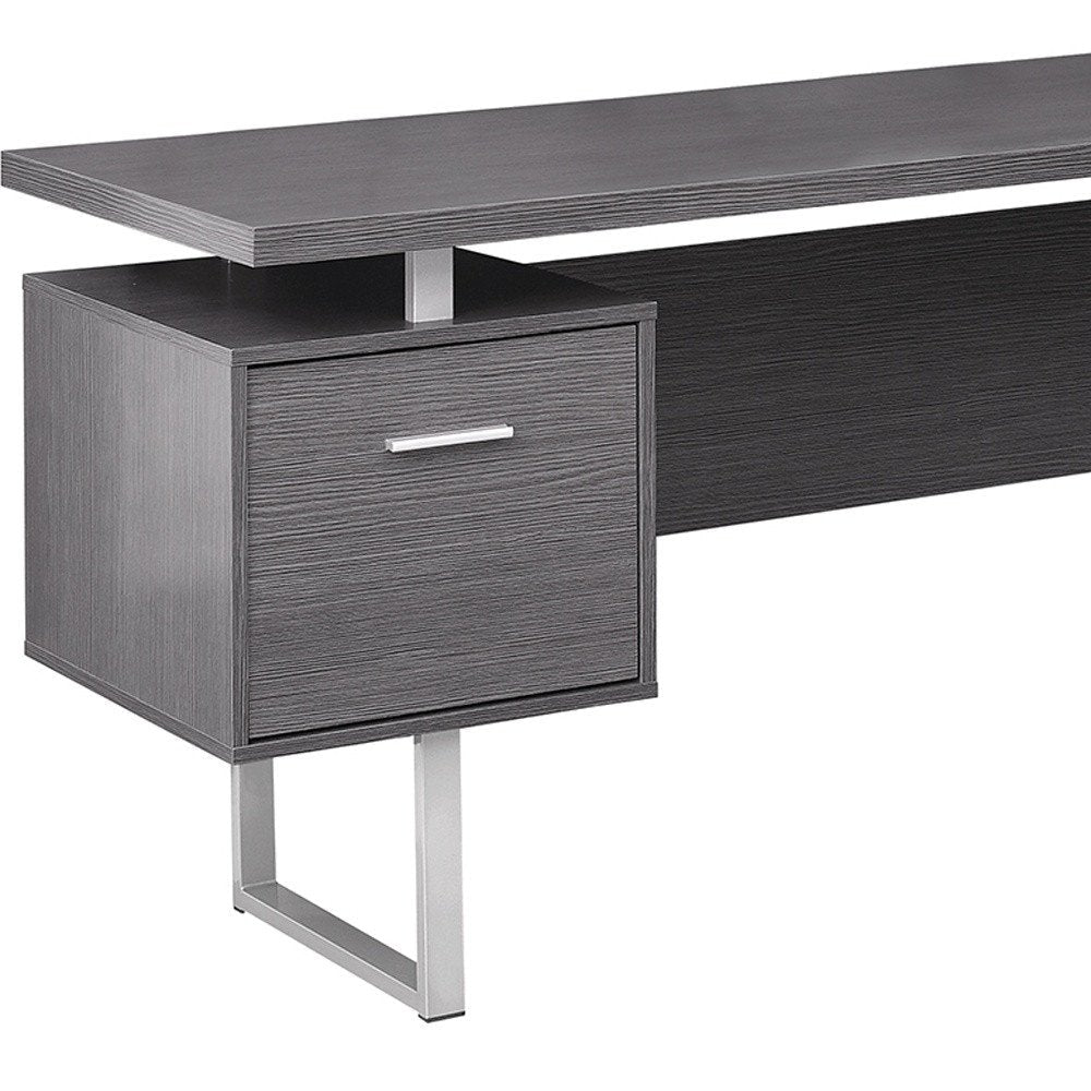 71" Gray and Silver L Shape Computer Desk With Three Drawers HomeRoots