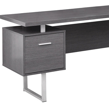 71" Gray and Silver L Shape Computer Desk With Three Drawers HomeRoots