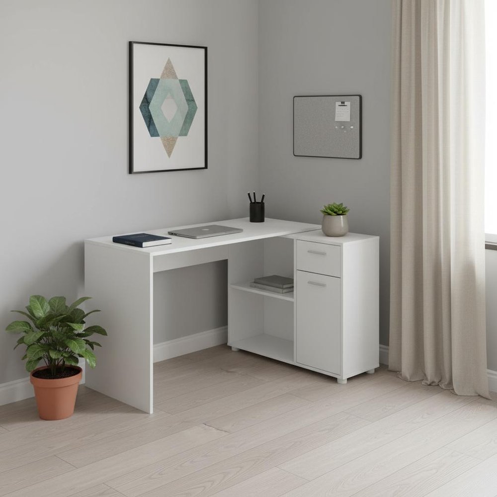 46" White L Shape Computer Desk With Two Drawers HomeRoots