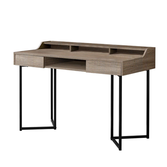 22" Taupe and Black Writing Desk With Two Drawers - FurniFindUSA