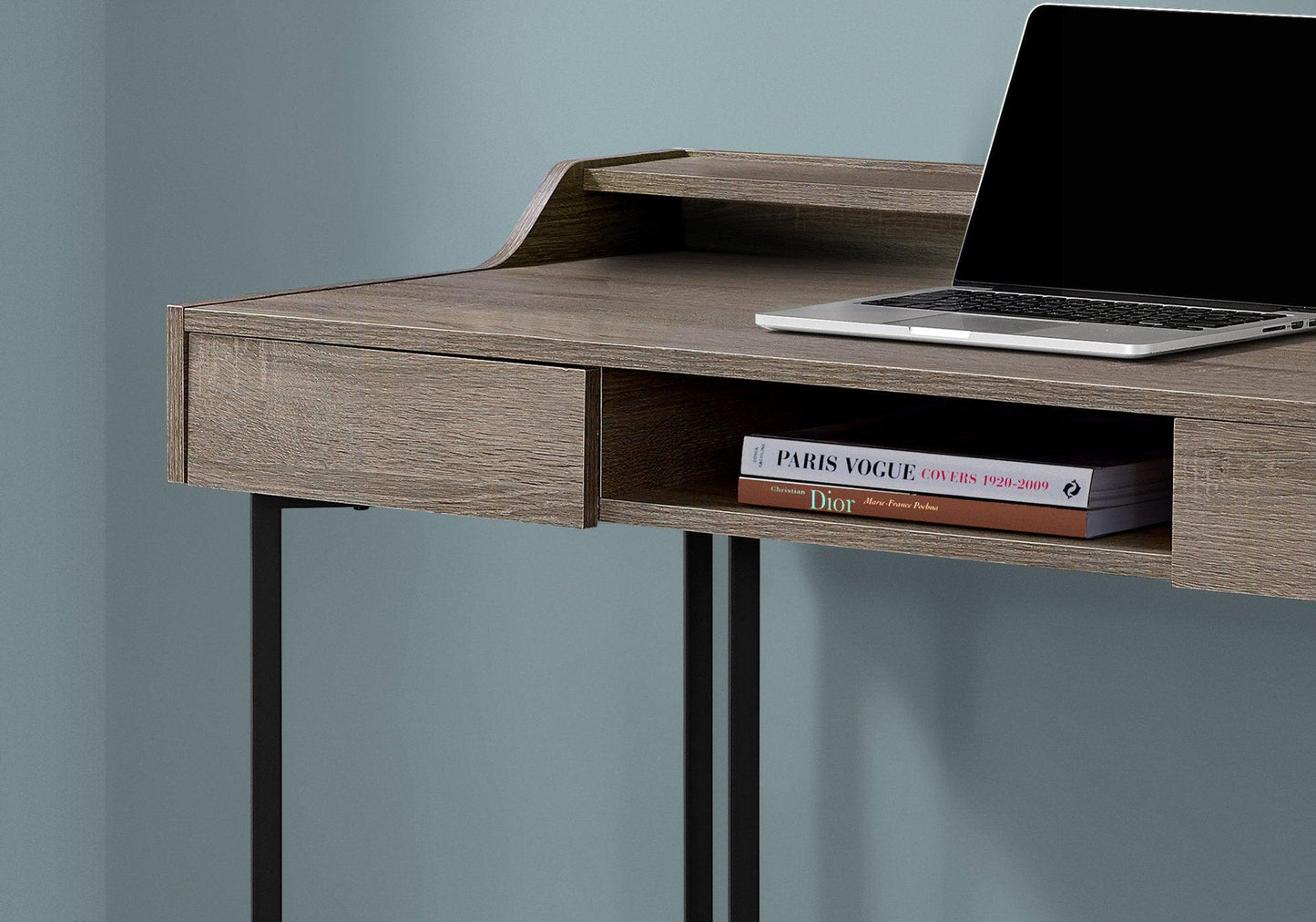 22" Taupe and Black Writing Desk With Two Drawers - FurniFindUSA