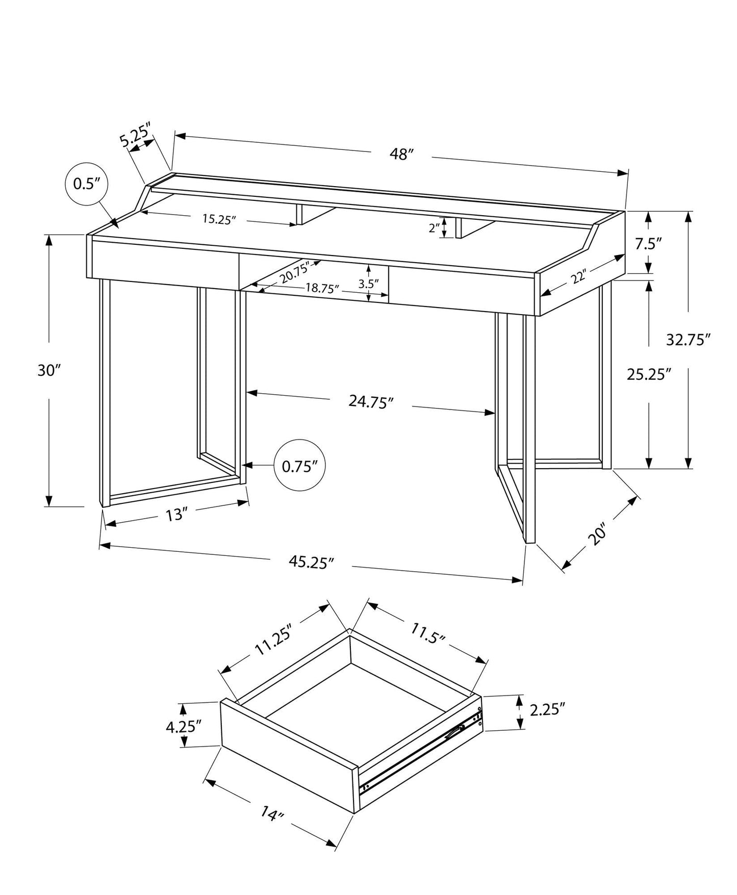 22" Taupe and Black Writing Desk With Two Drawers - FurniFindUSA