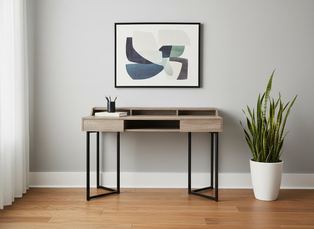 48" White and Silver Writing Desk With Two Drawers HomeRoots