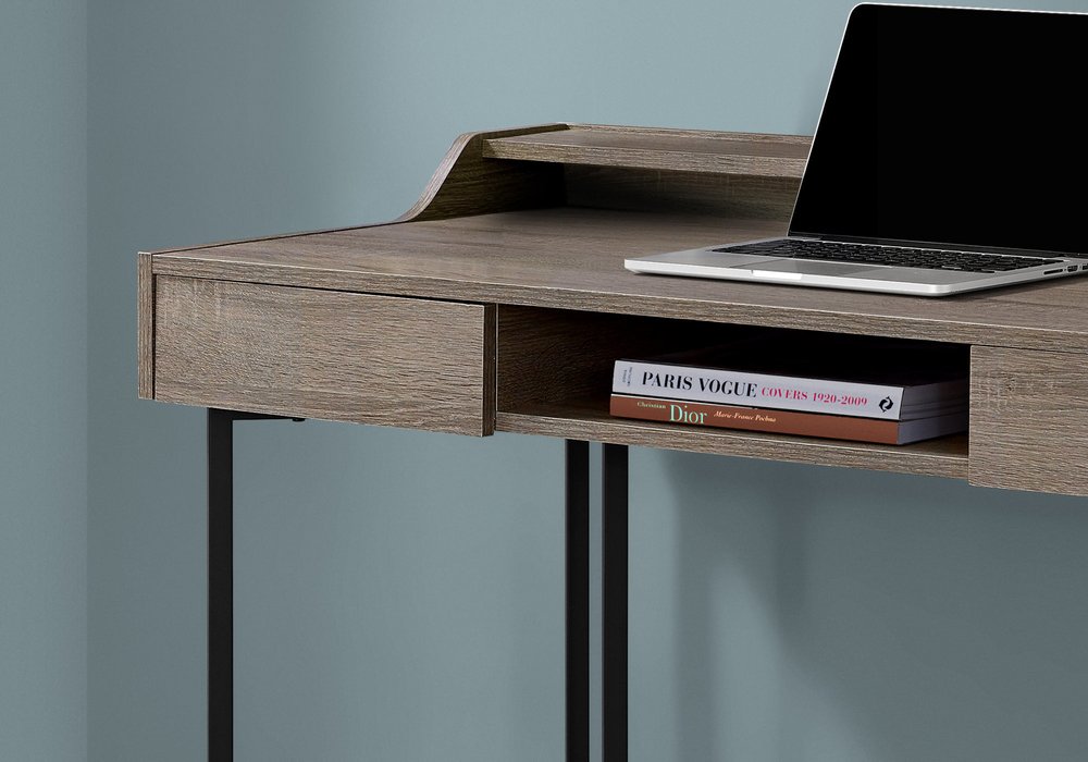 48" Taupe and Black Writing Desk With Two Drawers HomeRoots