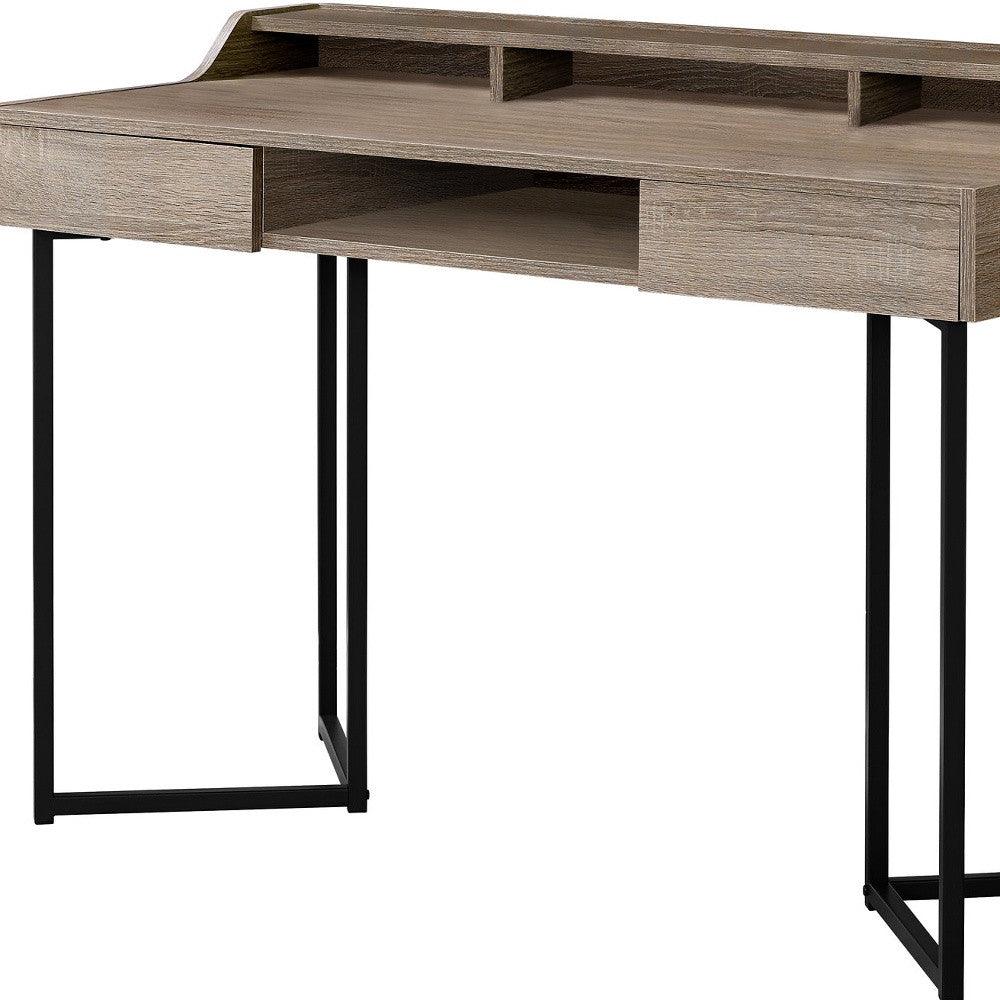 22" Taupe and Black Writing Desk With Two Drawers - FurniFindUSA