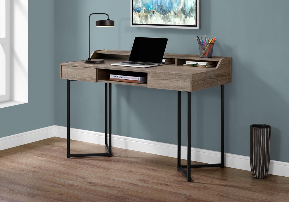 48" White and Silver Writing Desk With Two Drawers HomeRoots