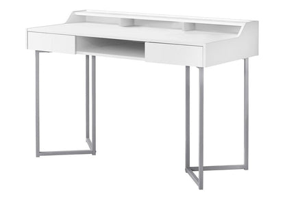 48" White and Silver Writing Desk With Two Drawers HomeRoots