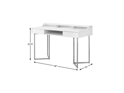 48" White and Silver Writing Desk With Two Drawers HomeRoots