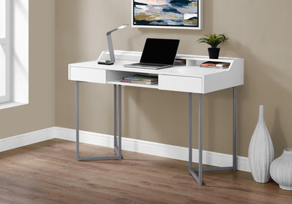 48" White and Silver Writing Desk With Two Drawers HomeRoots
