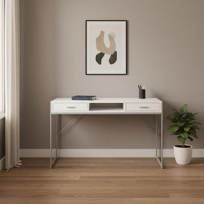 48" Dark Brown and Silver Computer Desk With Two Drawers HomeRoots