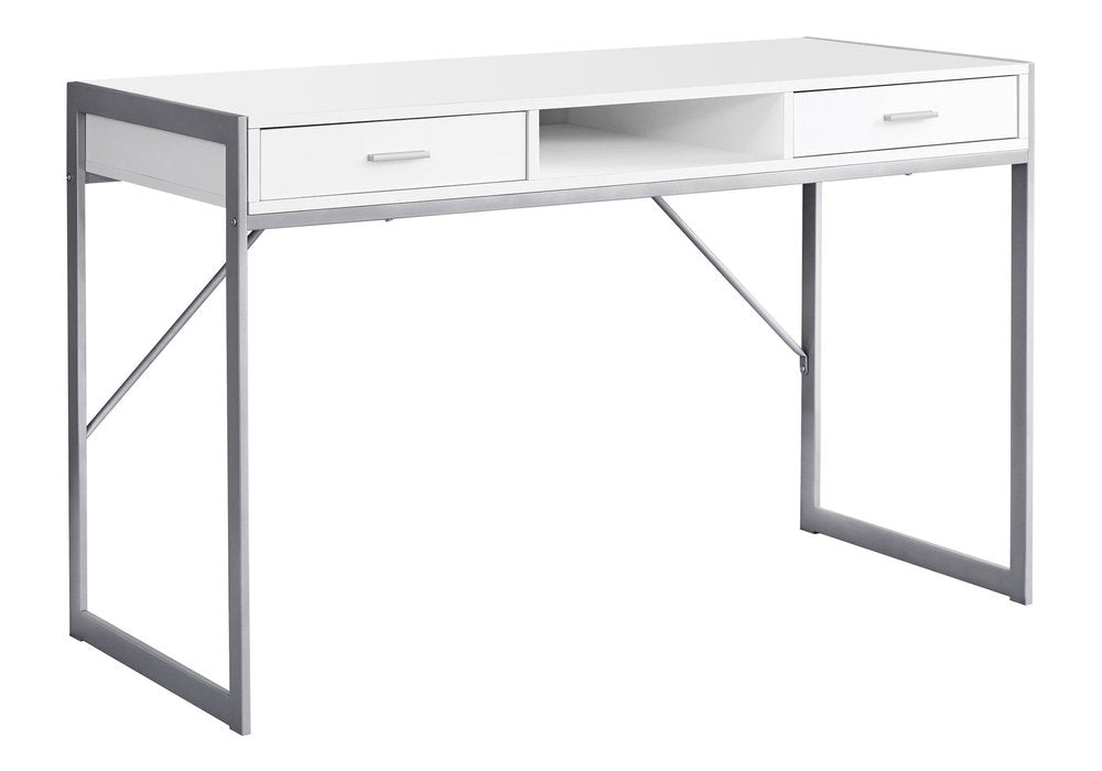 48" White and Silver Computer Desk With Two Drawers HomeRoots